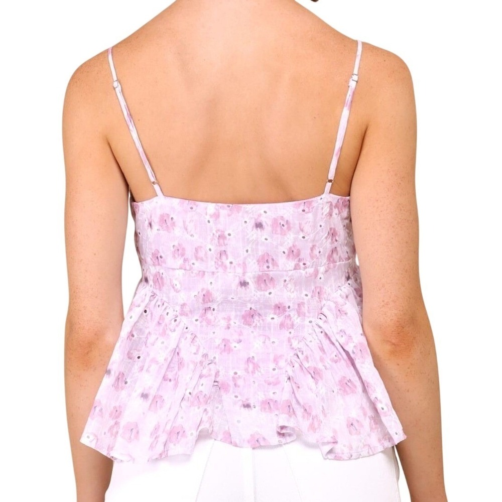 Lulus Enchanting Sweetie Lilac Floral Eyelet Button Up Cami Top Size Medium - Picture 2 of 7